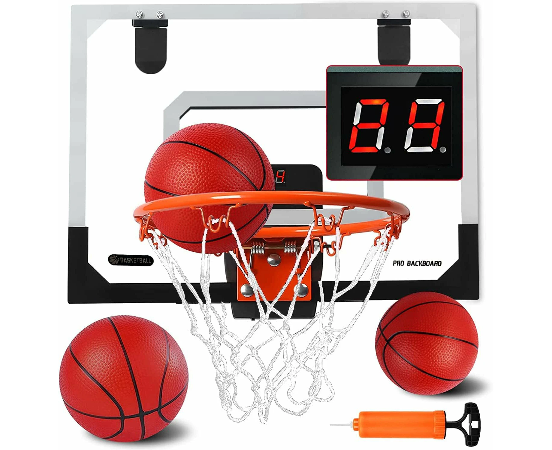 Basketball Hoop Indoor with Scoreboard Cheer Sound Effect 3 Ball 2 Play Modes, Over The Door Mini Basketball Hoop for Kids Adults