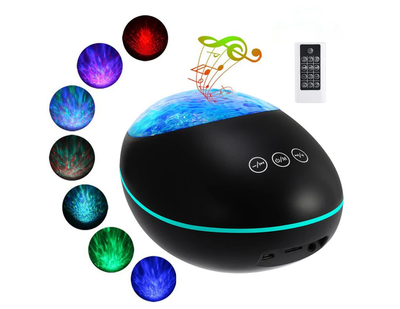 Bluetooth Music Speaker Sea Ocean Wave Nebula Ceiling Galaxy Projector Led Star Night Light with 8 Color Modes White Noise -Black