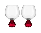 2PK Zhara Crystal 500ml Gin Glass Cup Round Cocktail Drinking Glasses Set Ruby