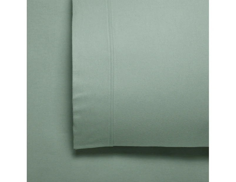 Bianca Fletcher 170gsm Cotton Twill Flannelette Sheet/Pillowcase Sage Single Bed