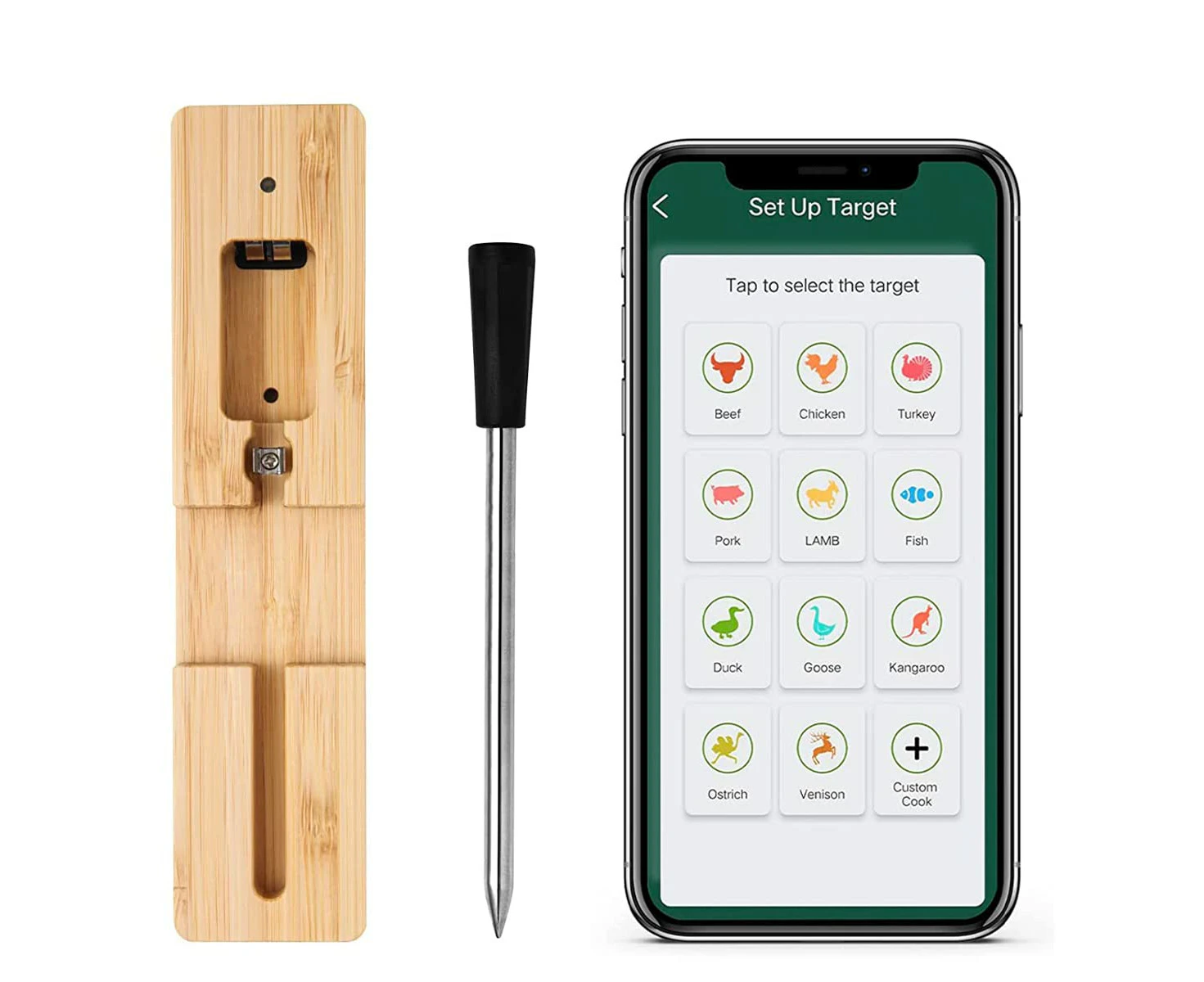 Meat Thermometer with Bluetooth, Wireless Meat Thermometer for The Oven, Grill, BBQ, Kitchen, Smoker, Rotisserie, Smart Meat Thermometer Digital with APP