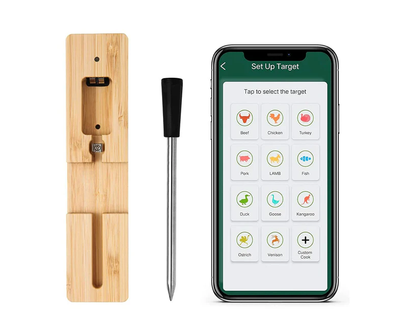 Meat Thermometer with Bluetooth, Wireless Meat Thermometer for The Oven, Grill, BBQ, Kitchen, Smoker, Rotisserie, Smart Meat Thermometer Digital with APP