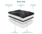 Dreamz Spring Mattress Bamboo Euro Top Bed Pocket HD Egg Foam 35cm King Single - Black