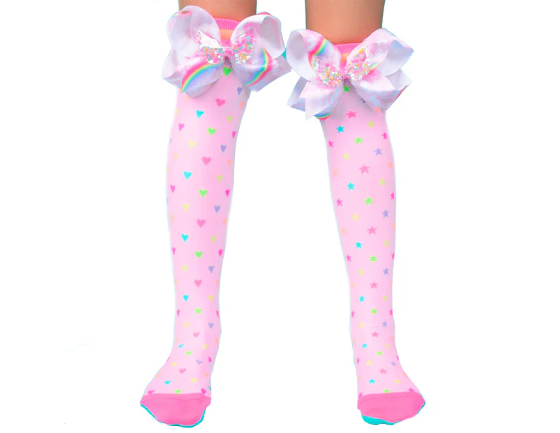 Madmia Sprinkles Bow Long Knee High Socks Pair Unisex Pink - Sprinkles Socks Socks