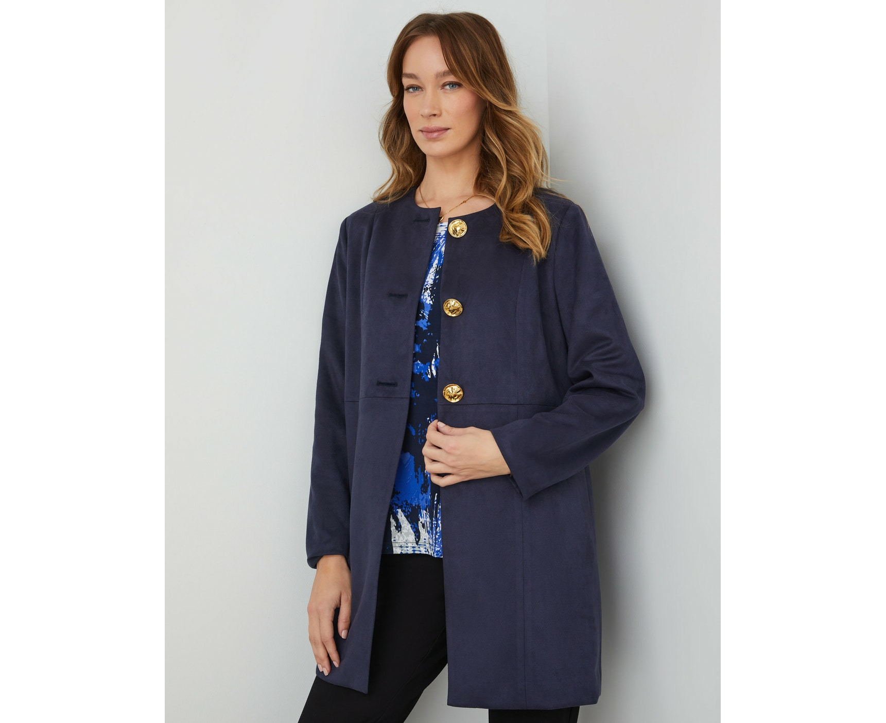 NONI B - Womens Jackets & Vests - 3 Button Suede Coat - Navy Blazer ...