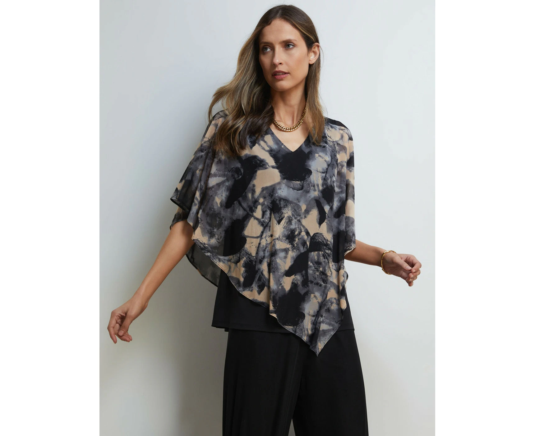 NONI B - Womens Tops - Animal Overlay Mesh Top - Black