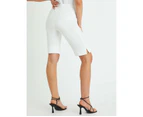 ROCKMANS - Womens White Shorts - All Season Clothing - Bengaline - Knee Length - Bermuda - Stretch - Bike - Eyelet - Comfort Fashion - Casual Wear - White