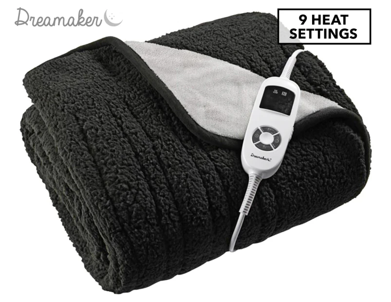 Dreamaker 160x120cm Coral Fleece Electric Heated Throw Blanket - Charcoal/Silver