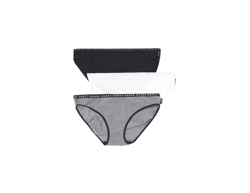 3 x Bonds Womens Hipster Bikini Underwear Briefs Black & White Cotton - Multi