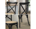 Oikiture 2PCS Crossback Dining Chair Solid Birch Timber Wood Ratan Seat Black