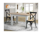 Oikiture 2PCS Crossback Dining Chair Solid Birch Timber Wood Ratan Seat Black