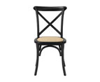 Oikiture 2PCS Crossback Dining Chair Solid Birch Timber Wood Ratan Seat Black