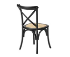 Oikiture 2PCS Crossback Dining Chair Solid Birch Timber Wood Ratan Seat Black