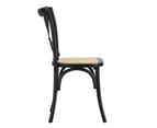 Oikiture 2PCS Crossback Dining Chair Solid Birch Timber Wood Ratan Seat Black