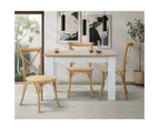 Oikiture 2PCS Crossback Dining Chair Solid Birch Timber Wood Ratan Seat Wooden