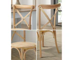 Oikiture 2PCS Crossback Dining Chair Solid Birch Timber Wood Ratan Seat Wooden