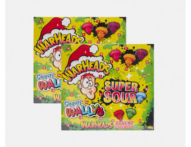 2 x Warheads Chewy Wallys Super Sour Advent Calendar 108g