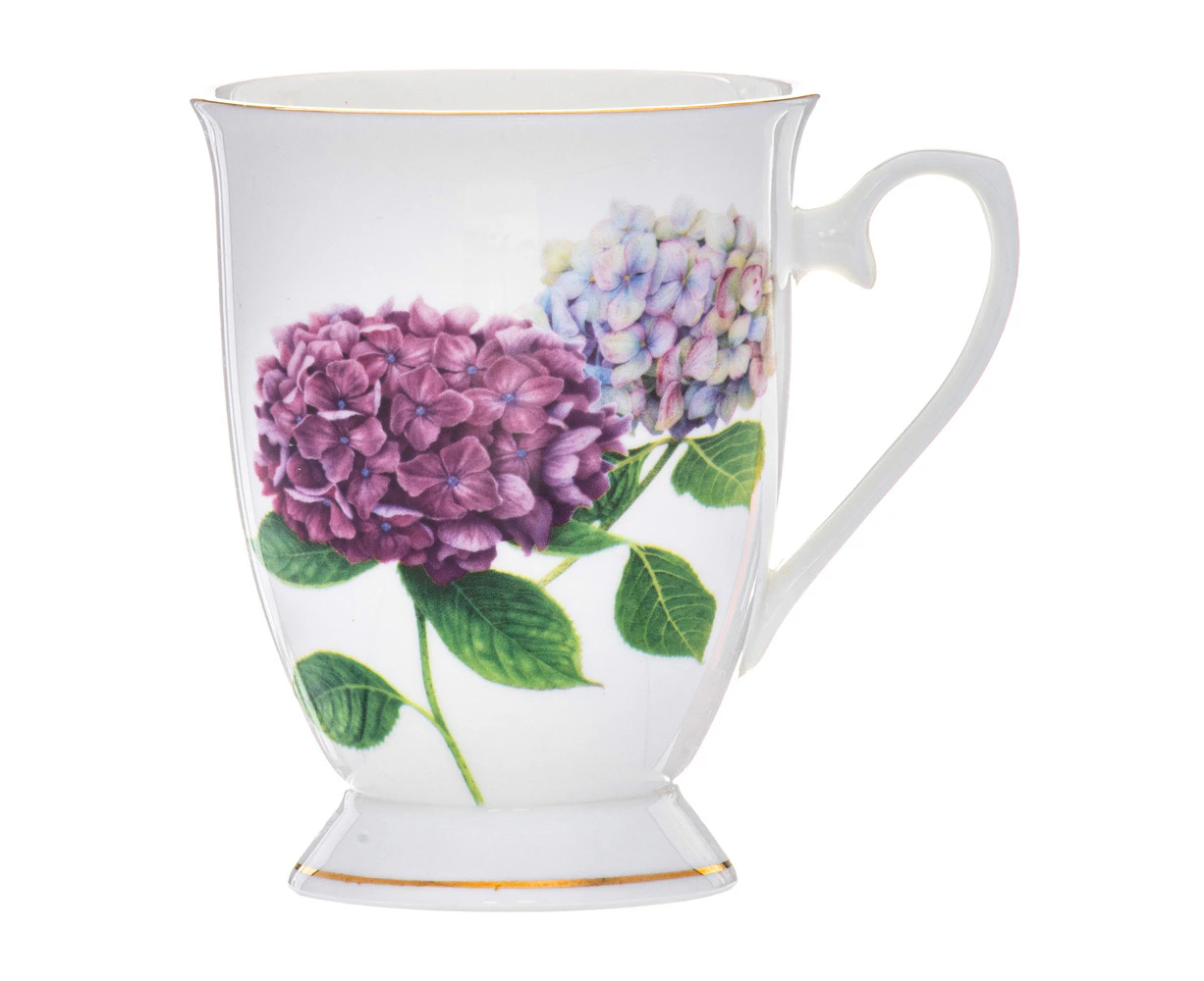 Ashdene Botanical Symphony 320ml Footed Coffee Mug Cup Fine Bone China Hydrangea