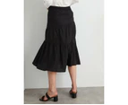 NONI B - Womens Skirts - Midi - Summer - Black - Linen - A Line - Casual Fashion - Relaxed Fit - Tiered - Knee Length - Work Clothes - Office Wear - Black