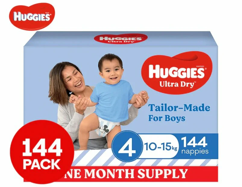 Huggies Ultra Dry For Boys Size 4 10-15kg Nappies 144pk