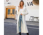 Women's Lapel Long Knitted Cardigan Pure Color Fashion Sweater Lightweight Loose Lazy Wind Wool Casual Lapel Jacket-White long sweater jacket