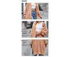 Women's Autumn solid color knitted cardigan medium-length double pockets casual wind loose jacket outerwear even cardigan-Claret