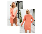 Women's loose dresses fall and winter casual women's colorblocked round neck sweater colorblocked knit dresses-Blue knitted dress