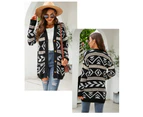 Women's fall and winter sweater women cardigan diamond plaid single-breasted casual top loose in the long knitted cardigan-brown