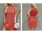 Spring and Autumn new women's solid color sleeveless round neck knit dress fashionable commuter split dresses-apricot