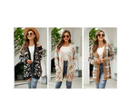 Women's fall and winter sweater women cardigan diamond plaid single-breasted casual top loose in the long knitted cardigan-brown