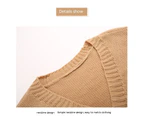 Women's Sweater Ladies Casual Solid Color Knitted Cardigan Jacket Autumn Loose College Style Sweater Cardigan-Camel