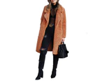 Women's Winter Solid Color Long Plush Cardigan Long Sleeve Warm Coat Lapel Casual Jacket Lapel Outerwear Jacket-caramel