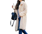 Women's Winter Solid Color Long Plush Cardigan Long Sleeve Warm Coat Lapel Casual Jacket Lapel Outerwear Jacket-Dark camel