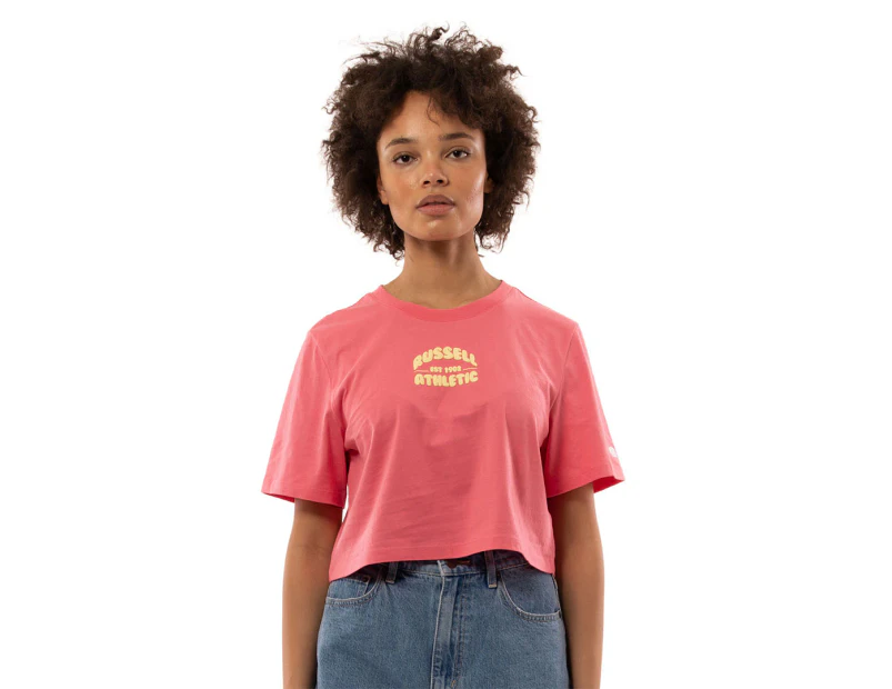 Russell Athletic Women's Sugar Crop Tee / T-Shirt / Tshirt - Bubblegum