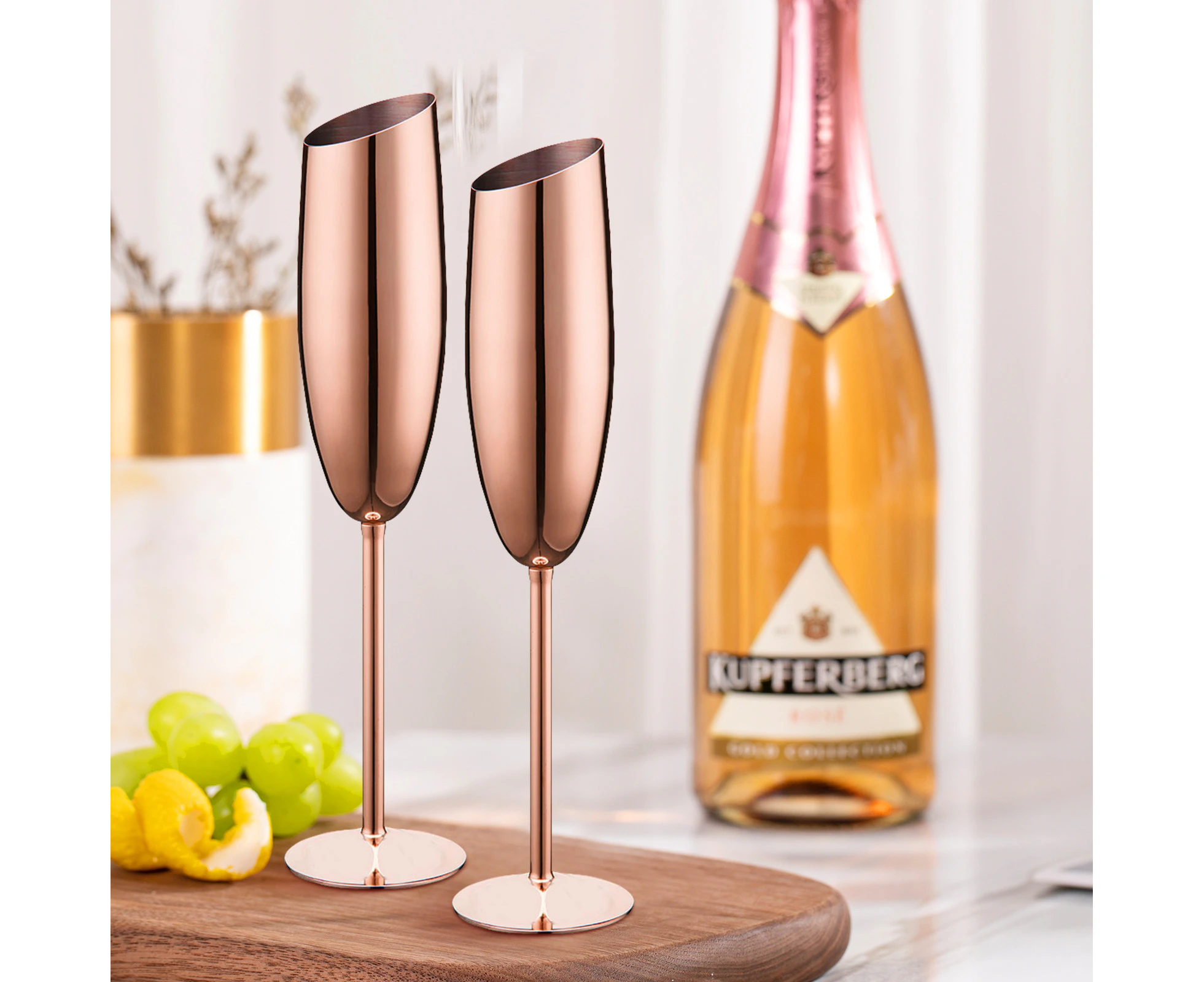 Champagne flute Glass 2pcs set 200ml Party Stainless Steel Cocktail Glasses Drinkware Cups Rose Gold