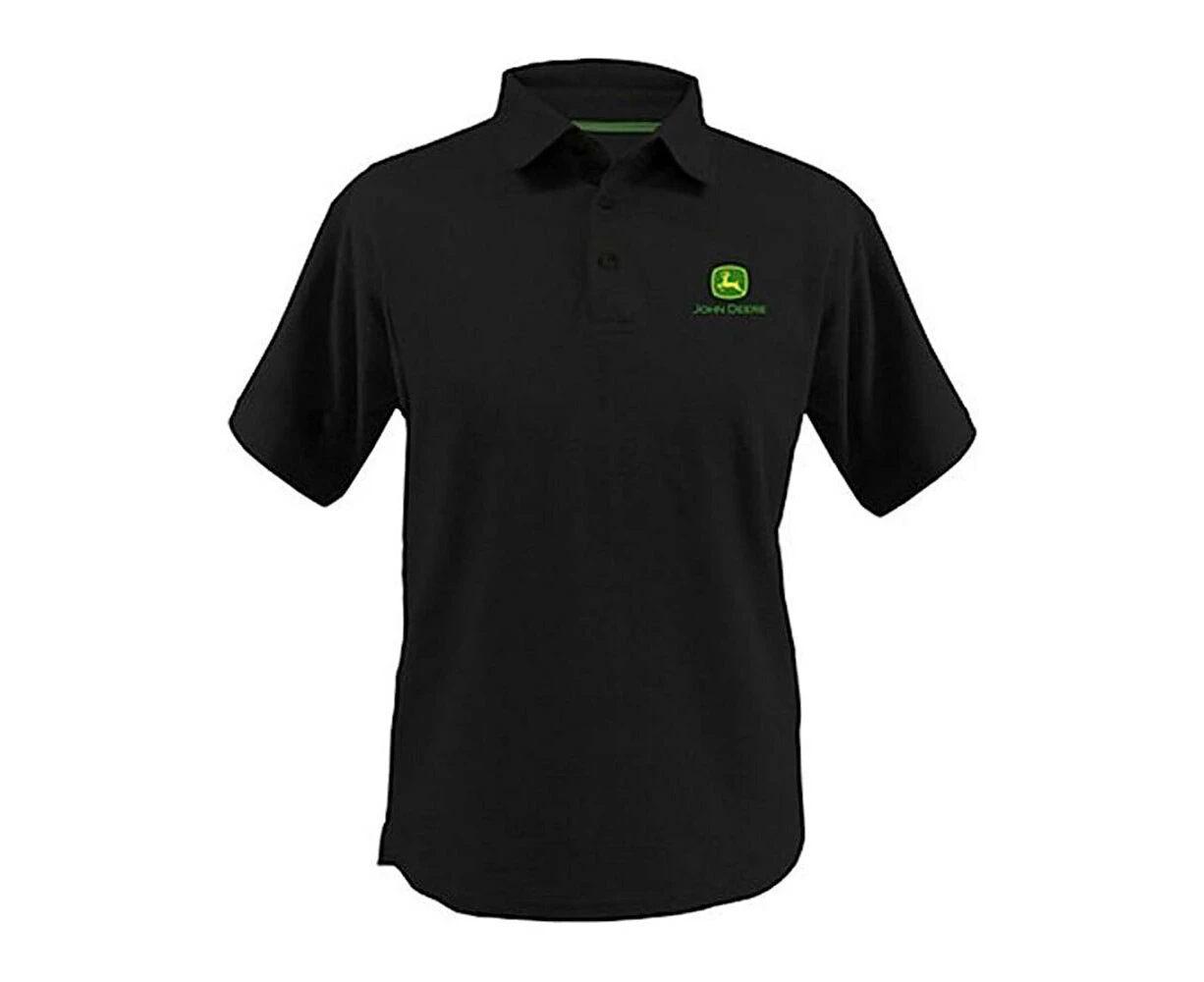 John Deere Mens Short Sleeve Polo Shirt w/ Embroidered Logo - Black - Black