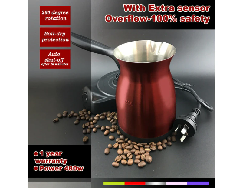 Electric Turkish Greek Arabic Coffee Maker Pot Automatic Sensor Anti Overflow - RED