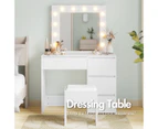 Advwin Dressing Table Stool Set Makeup Mirror Vanity Desk 12 LED Adjustable Bulbs 3 Drawers White