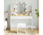 Advwin Dressing Table Stool Set 10 LED Bulbs Makeup Mirror Vanity Desk Open Shelves and Drawers White