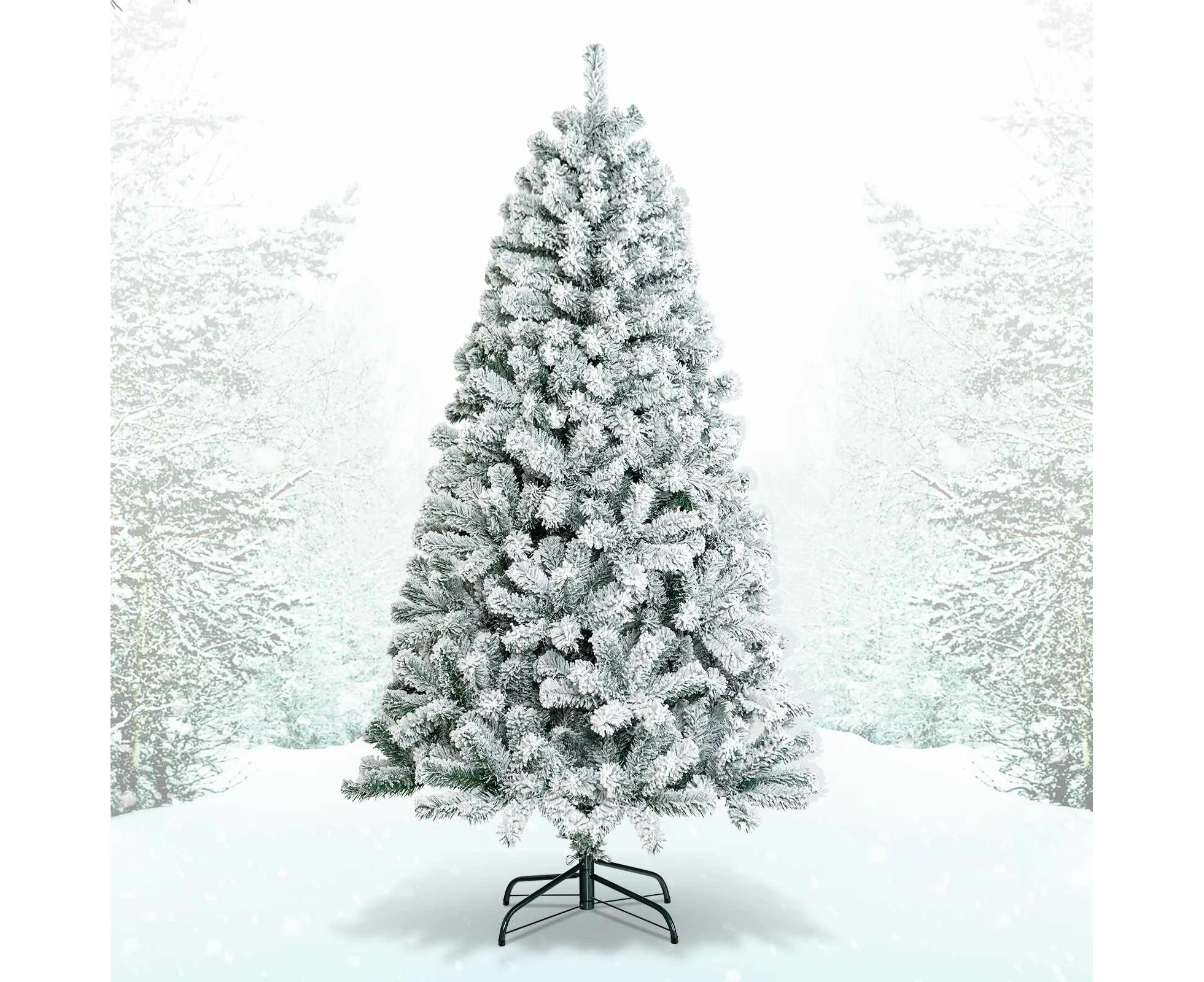 Costway 1.8M Christmas Tree 600 Tips Hinged Snow Flocked Xmas Tree Home Decoration Snowy Gift