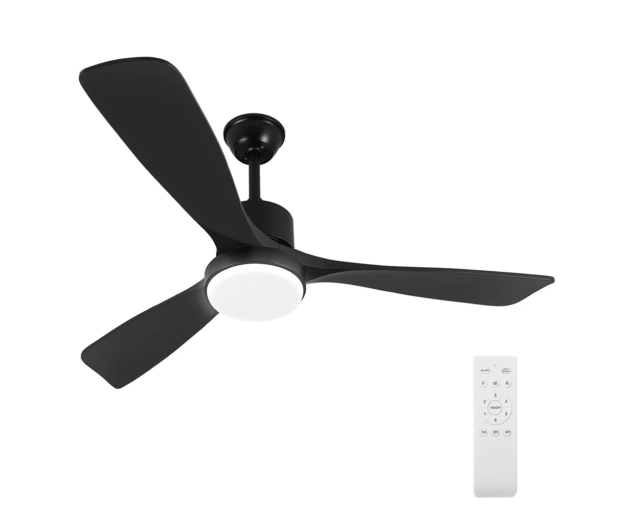 Krear 52" Ceiling Fan With Light Wooden Blade Fans DC Motor Remote Control Black For Living Room