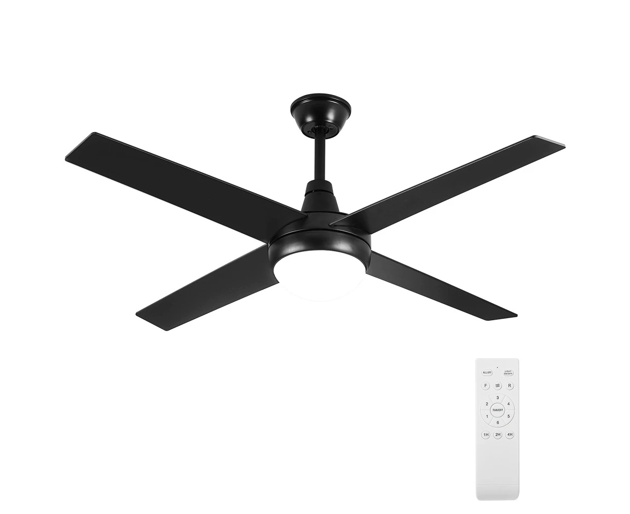 Krear 52" Ceiling Fan LED Light Remote Control Wooden Blades Timer 6 Speed Black For Living Room