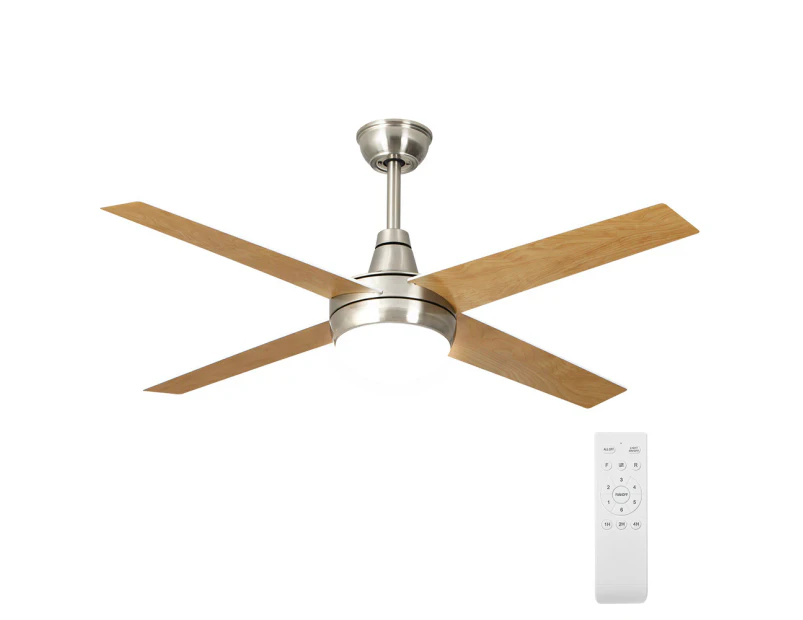 Krear 52" Ceiling Fan LED Light With Remote Control 4 Wooden Blades Wood Fans For Living Room