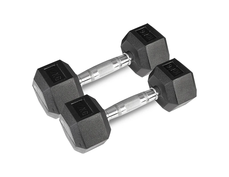 CORTEX 10kg Hex Dumbbell Weights (Pair) Contoured Handle with Commercial Grade Knurling