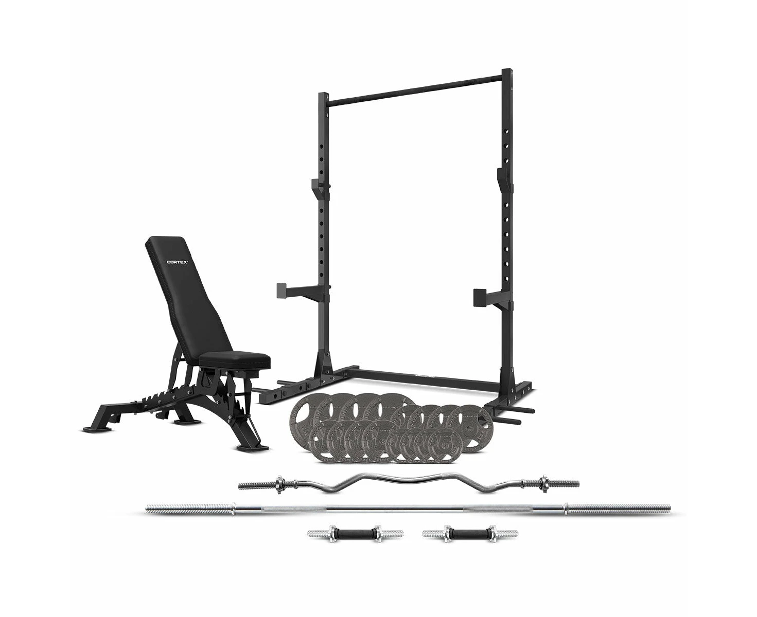 Lifespan Cortex SR3 Squat Rack with 90kg Tri-Grip Weights + BN-9 Bench + Multi-Bar Package