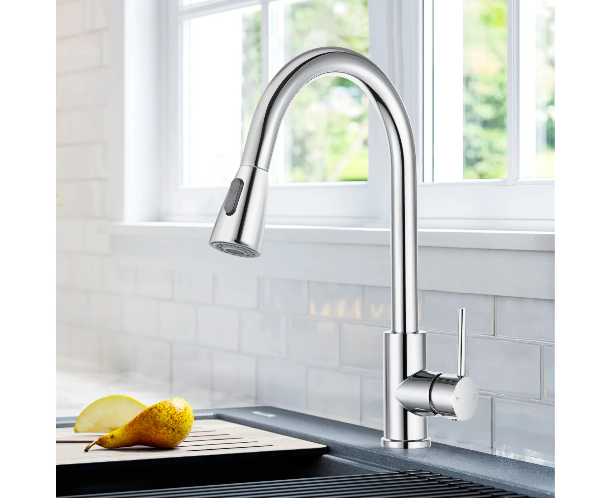 Pull Out Kitchen Sink Mixer Tap 360 Swivel Round Kitchen Laundry Faucets Brass Chrome