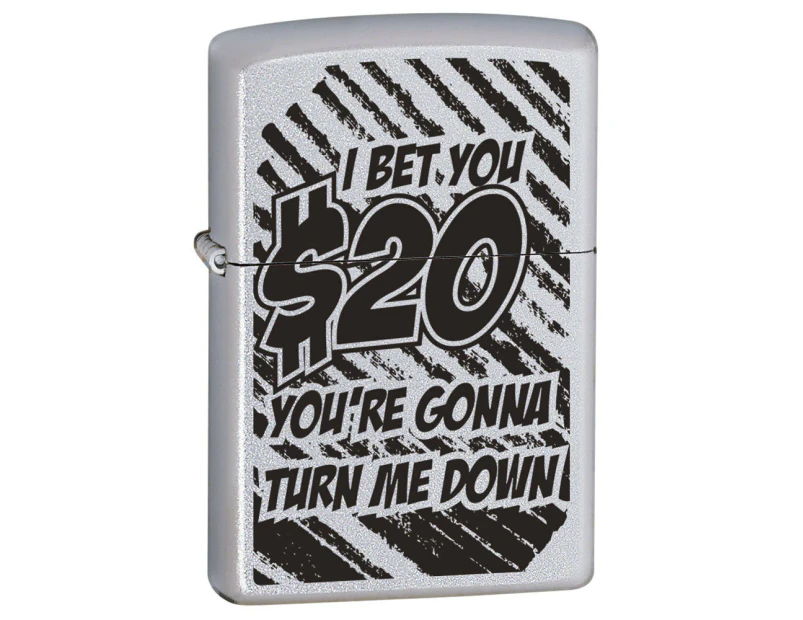Zippo "I Bet You Dollar 20" Satin Chrome Finish Cigar Cigarette Lighter