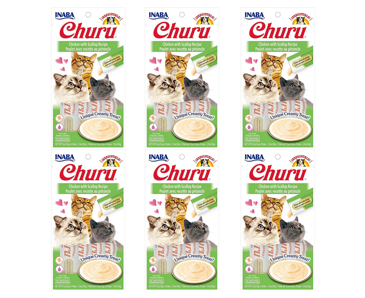 6PK Inaba Churu Chicken w/ Scallop Flavour Recipe Cat/Kitten Pet Food/Meal Pack