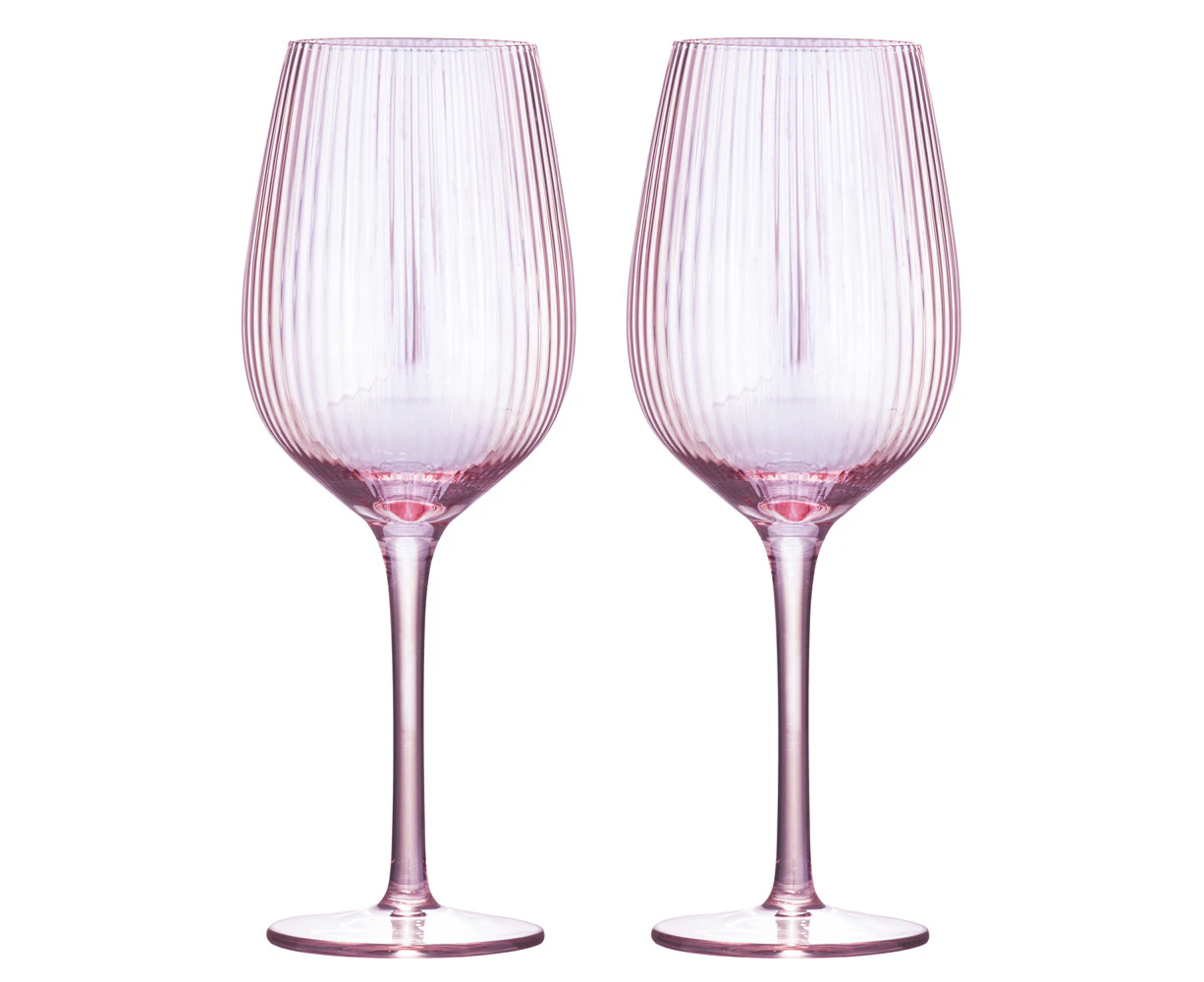 2pc Tempa Thalia 420ml Stemmed Crystal Wine Glass Goblet Glasses Set Pink Quartz