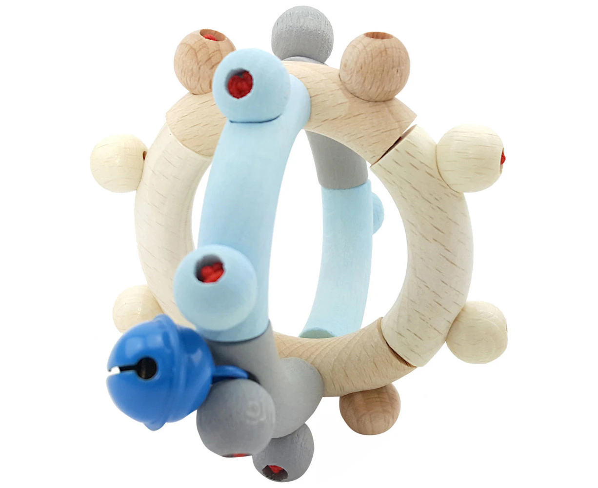 Hess Spielzeug Wooden 9cm Rattle Motor Ball Toy Baby/Infant 0m+ Natural Blue